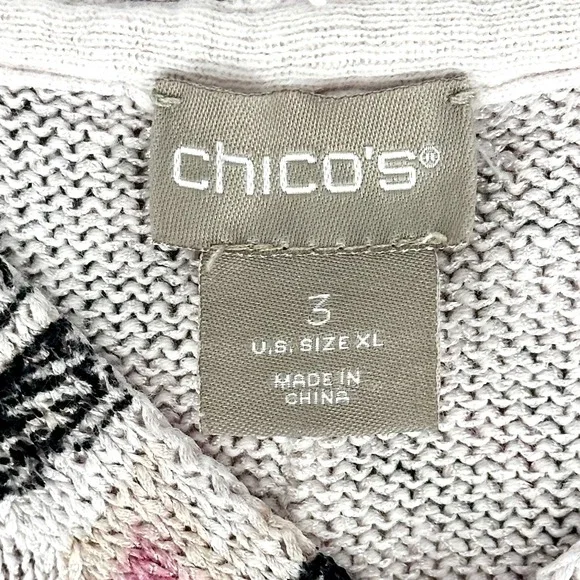 Chico's Blush Pink Paisley Sweater Sz 3 (XL) 3/4 Roll Tab Sleeve Romantic Cotton - Picture 7 of 12